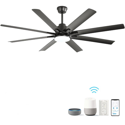 66" Smart Ceiling Fan with LED Light | 8-Blade Dimmable Fan with DC Motor, Remote, App & Voice Control — Alexa & Google Home Compatible Black