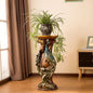 33" Luxury Roman Column Pedestal | Resin Fairy & Floral Relief Pillar Stand — Vintage European Decor for Living Room & Entryway Brown