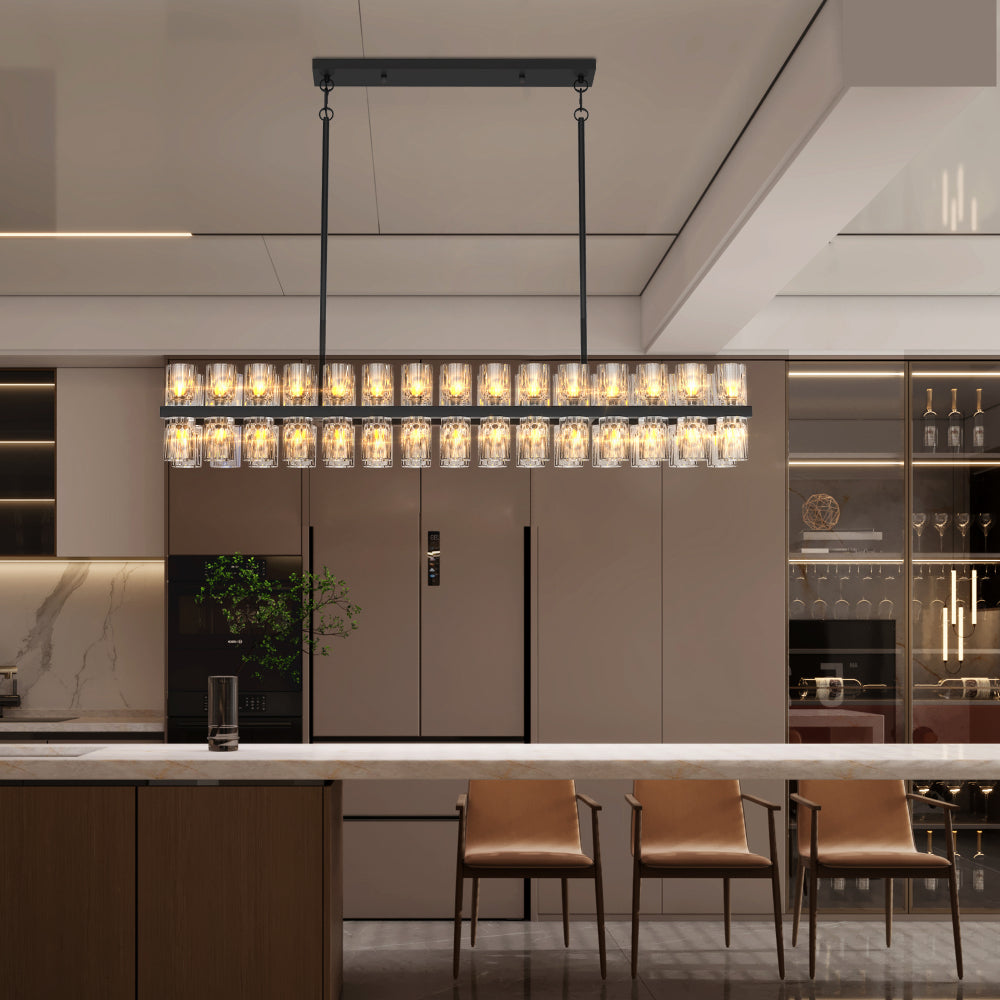 Luxury Crystal Chandelier | Double-Ring LED Ceiling Light for Living Room & Dining Room — Black or Gold, Round or Rectangular Black / Square