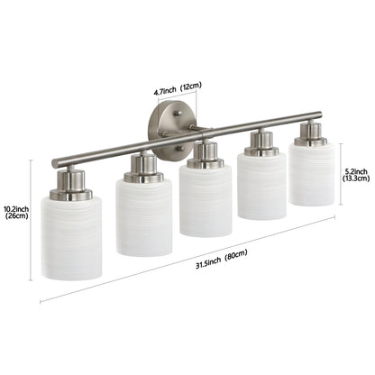 Vanity Light Fixture | 4/5/6/8-Light Bathroom Wall Sconce with Frosted White Glass & Iron Frame — Black, Chrome or Gold, 4 Sizes