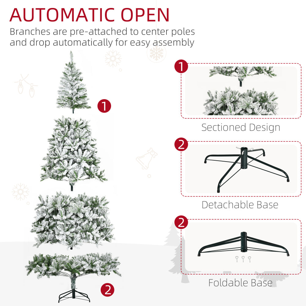 9 FT Snow Flocked Artificial Christmas Tree | Unlit Pine with Realistic Branches & Auto-Open Design — Green