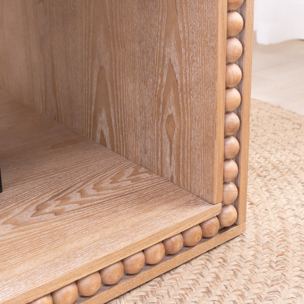 Rustic Beaded Edge Coffee Table with Open Storage Shelf | 47.6" Farmhouse Center Table — Natural Wood Finish