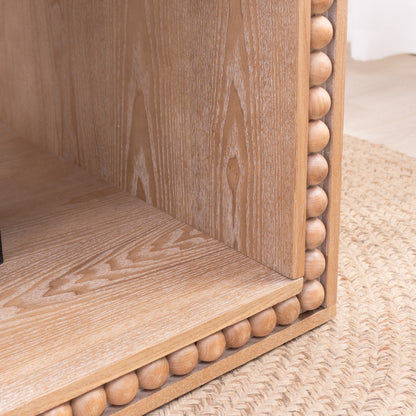 Rustic Beaded Edge Coffee Table with Open Storage Shelf | 47.6" Farmhouse Center Table — Natural Wood Finish