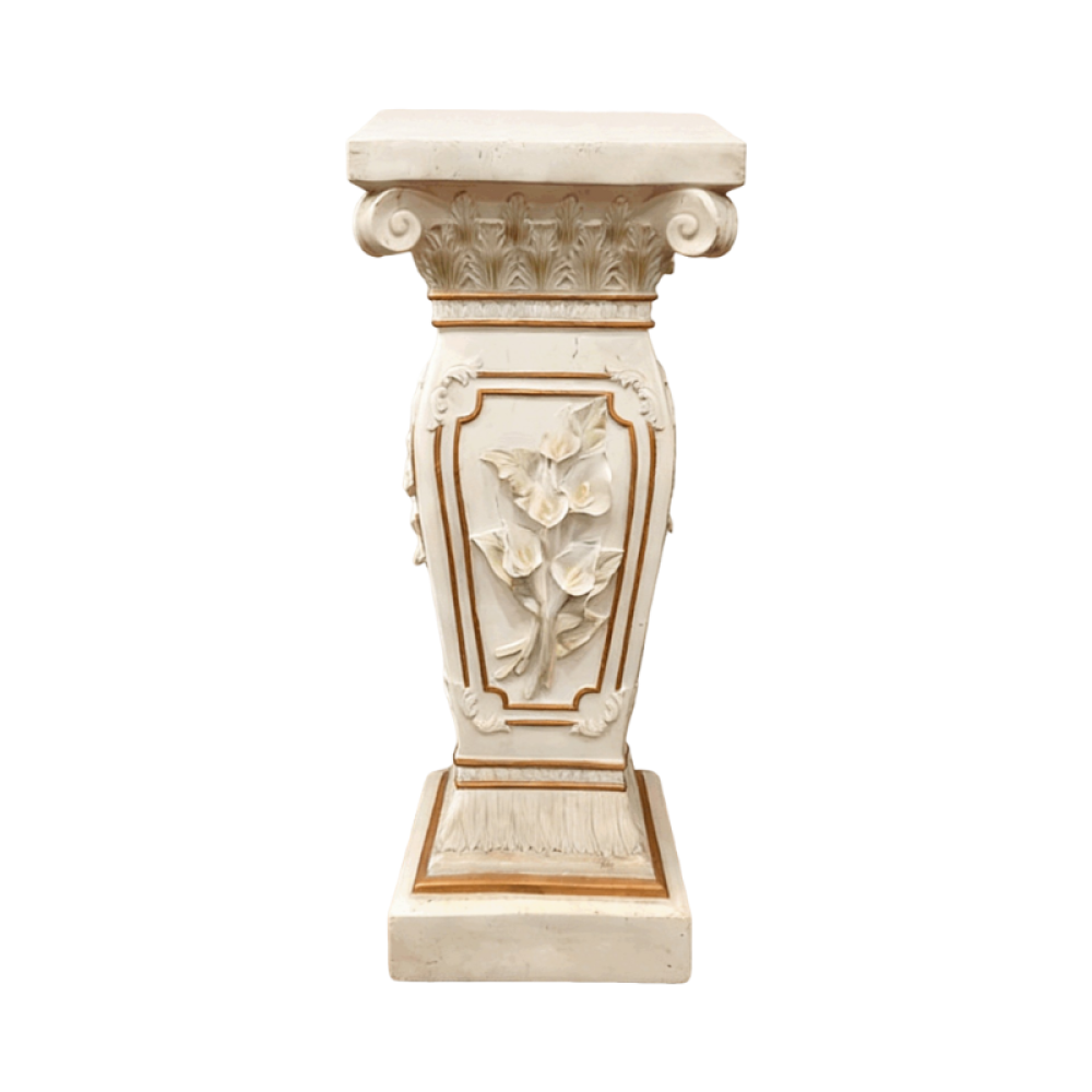 22" European Floral Roman Column Pedestal | Resin Carved Ionic Pillar Display Stand — Indoor & Outdoor Garden & Home Decor
