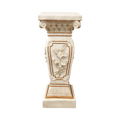 22" European Floral Roman Column Pedestal | Resin Carved Ionic Pillar Display Stand — Indoor & Outdoor Garden & Home Decor
