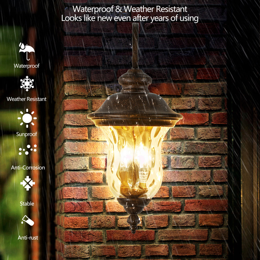 22" Vintage Outdoor Wall Lantern | Weatherproof Bronze Sconce with Clear Glass Shade for Porch, Patio & Entryway