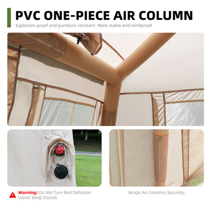 Inflatable Glamping Tent with Detachable Canopy & Skylight | 4-Season Waterproof Cotton Air Tent with Mesh Windows & Pump — 4 Person