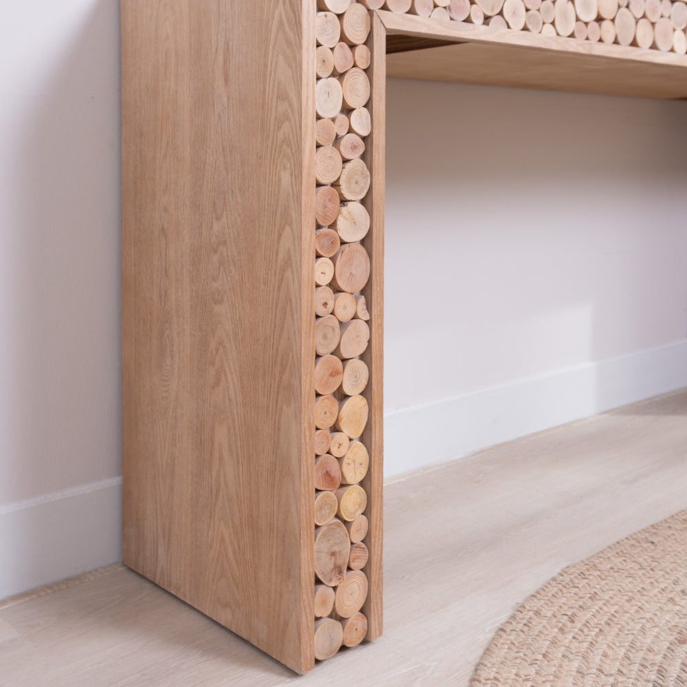 Rustic Console Table with Natural Log Accents | 62" Narrow Entryway & Sofa Table Modern Farmhouse Style