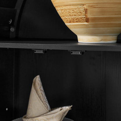 High-Arched Storage Cabinet with LED Light Modern Retro Wood Glass Display Cabinet with Adjustable Shelves Black