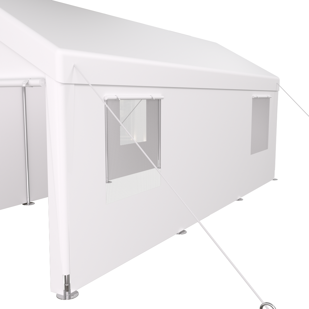 10×20 FT Portable Carport Garage | Heavy-Duty Galvanized Steel Frame with 2 Roll-Up Doors & 4 Ventilated Windows — White / Grey