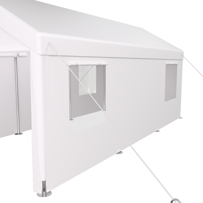 10×20 FT Portable Carport Garage | Heavy-Duty Galvanized Steel Frame with 2 Roll-Up Doors & 4 Ventilated Windows — White / Grey
