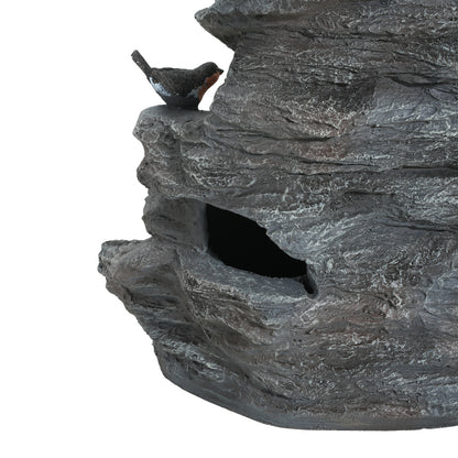 4-Tier Concrete Rock Waterfall Fountain with LED Lights | 20.8" Outdoor Garden Fountain with Adjustable Flow