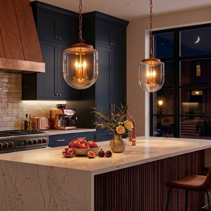 3-Light Globe Pendant Lamp – Coarse Gold Metal Frame & Clear Glass Shades | Hardwired Ceiling Light