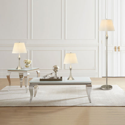 3-Piece Lamp Set – Brushed Nickel & Beige Faux Silk Empire Shades | Floor Lamp + 2 Table Lamps