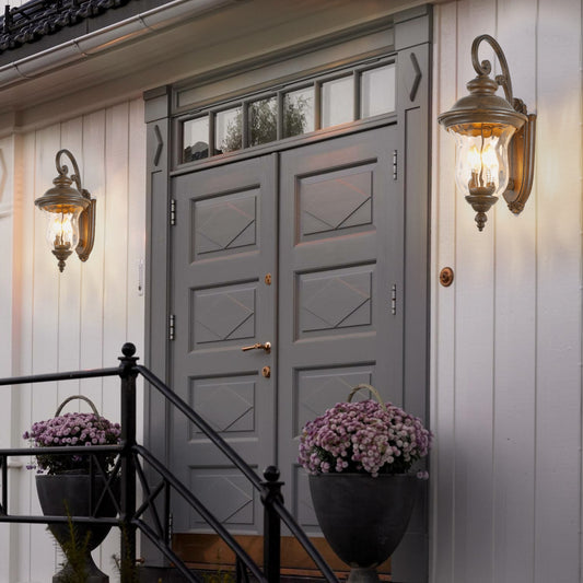 22" Vintage Outdoor Wall Lantern | Weatherproof Bronze Sconce with Clear Glass Shade for Porch, Patio & Entryway