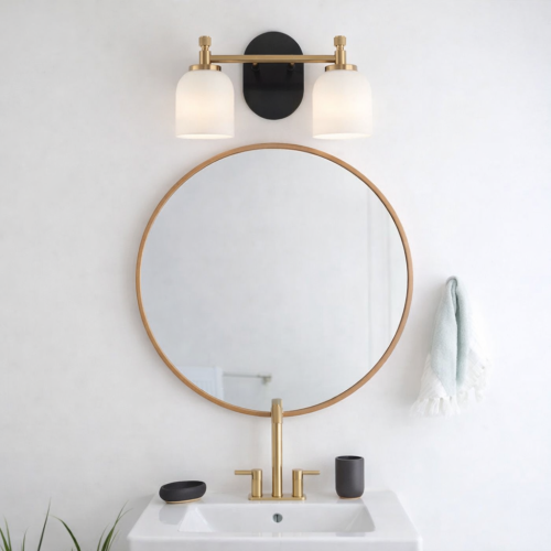 Traditional Vanity Light over Bathroom Mirror | 2/3-Light Wall Sconce with White Frosted Glass — 2 Sizes Available