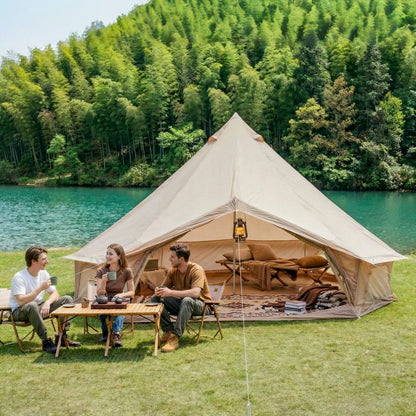 13.1FT 4-Season Bell Tent for 8 People | Glamping Yurt with Stove Jack, Roll-Up Walls & Mesh Ventilation — Green/Beige Beige