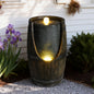 Rustic Barrel Outdoor Water Fountain with LED Lights | Resin Farmhouse Waterfall Fountain for Patio, Porch & Yard