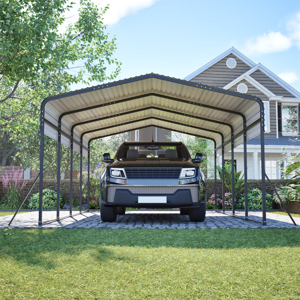 13×20 FT Metal Carport | Heavy-Duty Galvanized Steel Hardtop with Triangle Reinforced Frame & 4 Poles — All-Weather Vehicle & Outdoor Storage Shelter