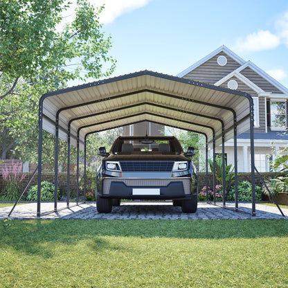 13×20 FT Metal Carport | Heavy-Duty Galvanized Steel Hardtop with Triangle Reinforced Frame & 4 Poles — All-Weather Vehicle & Outdoor Storage Shelter