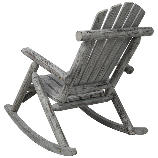 Fir Wood Porch Rocking Chair | Ergonomic High-Back Outdoor Rocker with 330 lb Capacity — Light Gray