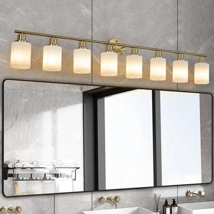 Vanity Light Fixture | 4/5/6/8-Light Bathroom Wall Sconce with Frosted White Glass & Iron Frame — Black, Chrome or Gold, 4 Sizes