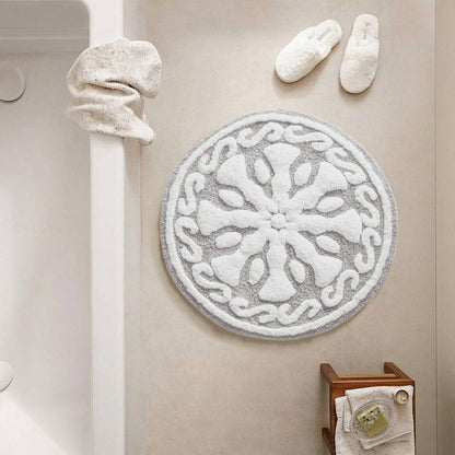 Round Medallion Tufted Cotton Bath Rug – 25", Plush, Super Absorbent, Machine Washable