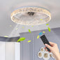 20" Flush Mount Ceiling Fan with LED Light – Crystal Ring Design, Remote Control & Dimmable 3CCT | Bedroom & Living Room White