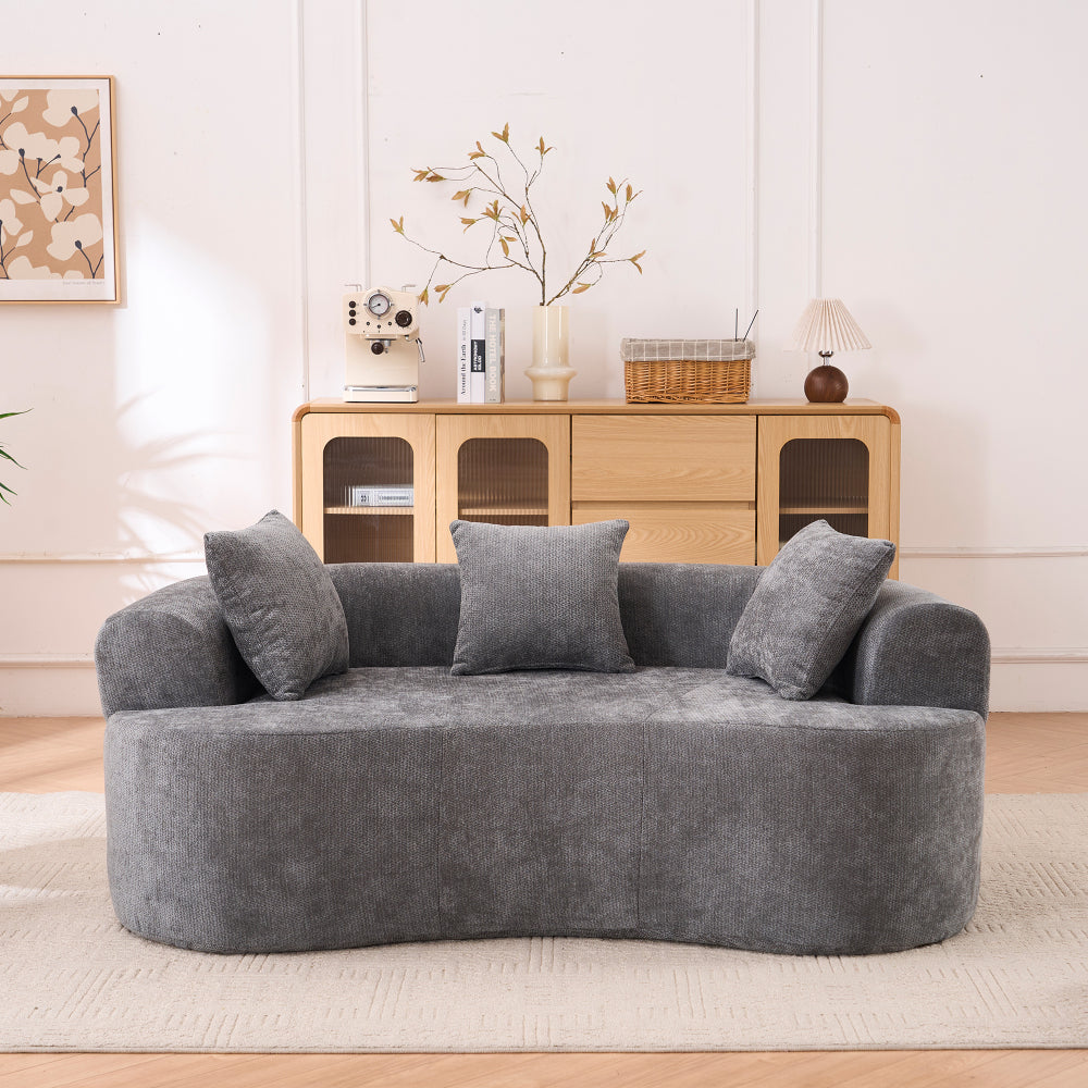 Crescent Sectional Sofa | No-Assembly Chenille 2-Seater with Low-Back Deep Cushions & Self-Inflating Foam — Green / Gray Gray