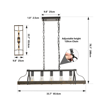 34-inch black and gold vintage chandelier dimensions: 85.6cm long, 25cm wide, with adjustable 120cm chain