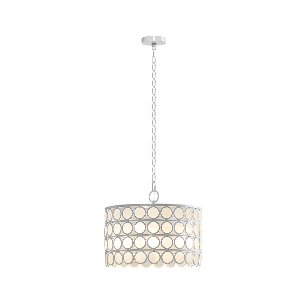 4-Light Glass Drum Shade Chandelier | Mid-Century Modern White Ceiling Light with Frosted Glass — Vaulted Ceiling Compatible, Dining Room & Kitchen