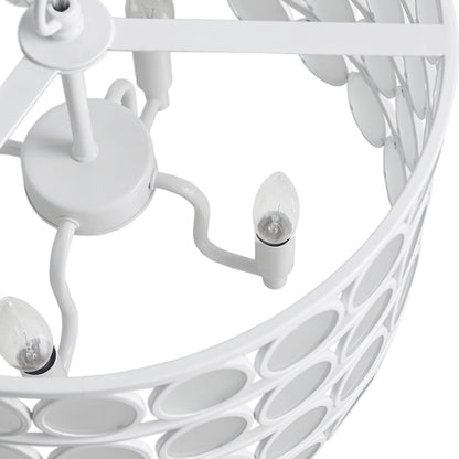 4-Light Glass Drum Shade Chandelier | Mid-Century Modern White Ceiling Light with Frosted Glass — Vaulted Ceiling Compatible, Dining Room & Kitchen