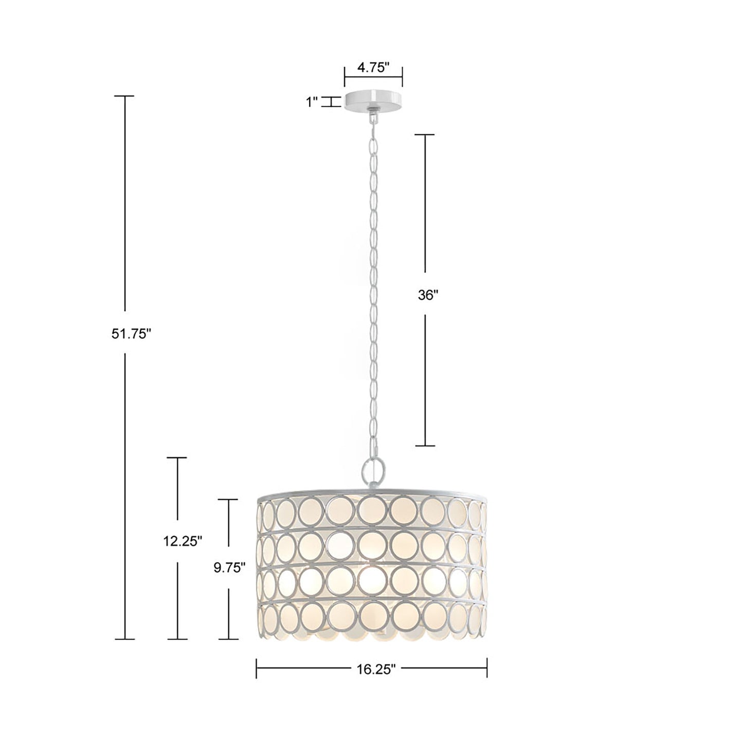 4-Light Glass Drum Shade Chandelier | Mid-Century Modern White Ceiling Light with Frosted Glass — Vaulted Ceiling Compatible, Dining Room & Kitchen