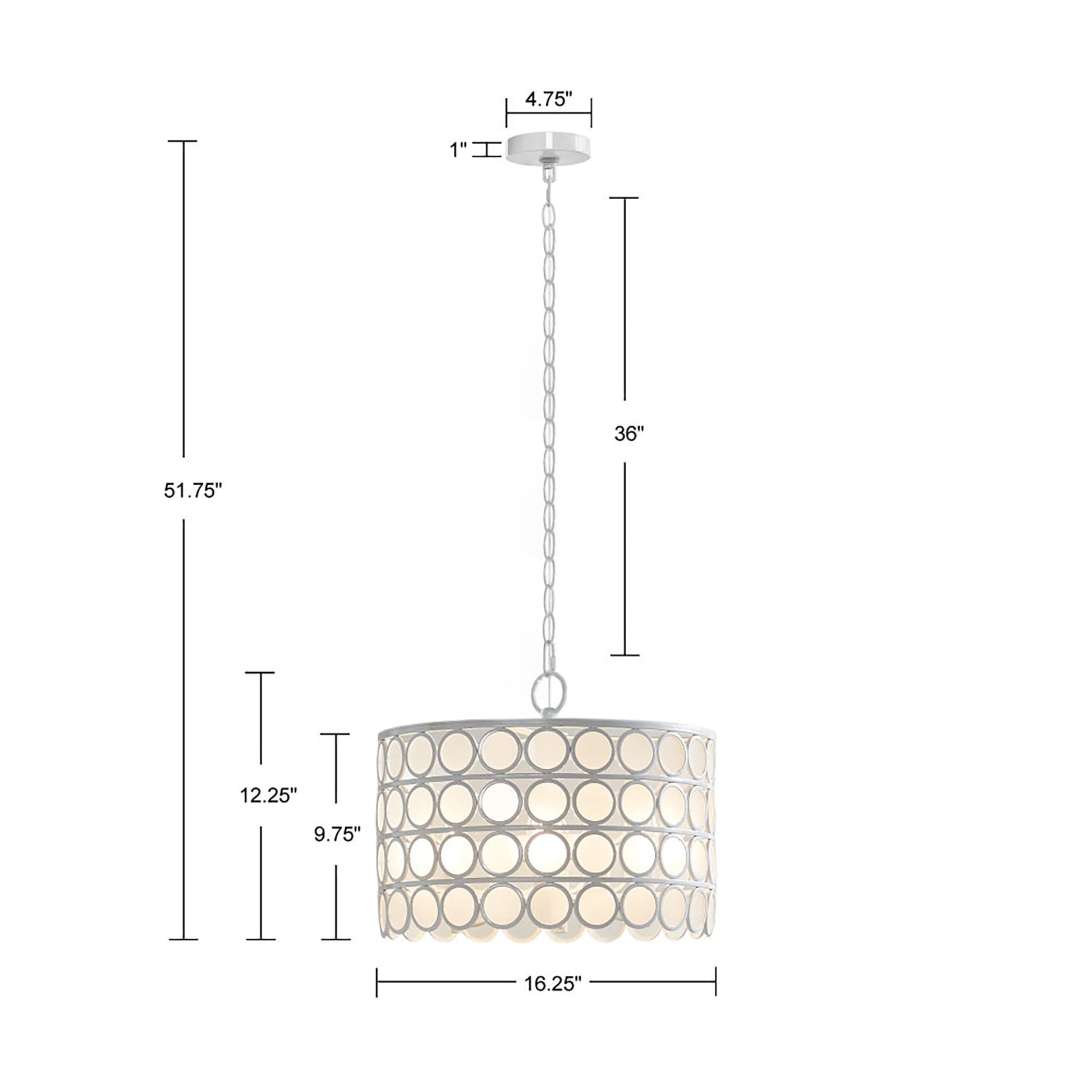 4-Light Glass Drum Shade Chandelier | Mid-Century Modern White Ceiling Light with Frosted Glass — Vaulted Ceiling Compatible, Dining Room & Kitchen