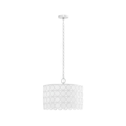 4-Light Glass Drum Shade Chandelier | Mid-Century Modern White Ceiling Light with Frosted Glass — Vaulted Ceiling Compatible, Dining Room & Kitchen