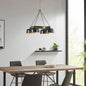4-Light Mid-Century Chandelier | Black Bowl Shades & Gold Ring — Adjustable Height 26.5"–50.5", Dining Room & Living Room