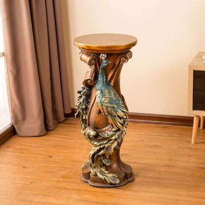 33" Luxury Roman Column Pedestal | Resin Fairy & Floral Relief Pillar Stand — Vintage European Decor for Living Room & Entryway