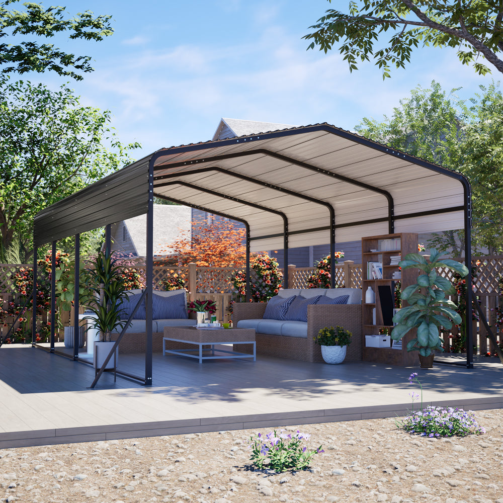 13×20 FT Metal Carport | Heavy-Duty Galvanized Steel Hardtop with Triangle Reinforced Frame & 4 Poles — All-Weather Vehicle & Outdoor Storage Shelter