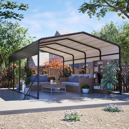 13×20 FT Metal Carport | Heavy-Duty Galvanized Steel Hardtop with Triangle Reinforced Frame & 4 Poles — All-Weather Vehicle & Outdoor Storage Shelter