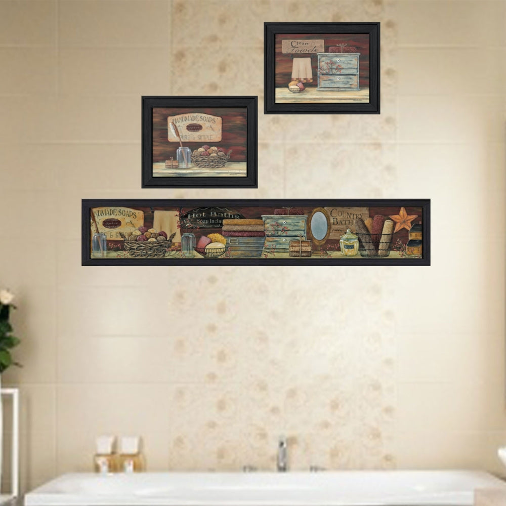 "Country Bath II Collection" Framed Wall Art by Pam Britton | Rustic Bathroom Print, Black Frame