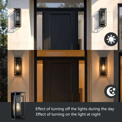 Black Outdoor Wall Lantern | IP65 Waterproof Coach Light with Clear Glass & E26 Socket — 2 Sizes, 2-Pack for Porch, Garage & Front Door