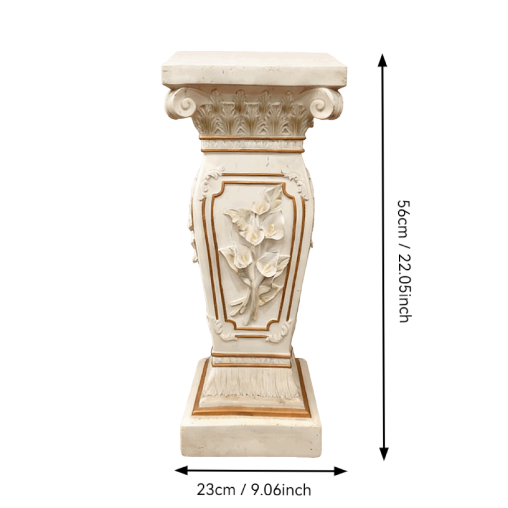 22" European Floral Roman Column Pedestal | Resin Carved Ionic Pillar Display Stand — Indoor & Outdoor Garden & Home Decor