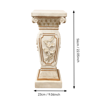 22" European Floral Roman Column Pedestal | Resin Carved Ionic Pillar Display Stand — Indoor & Outdoor Garden & Home Decor
