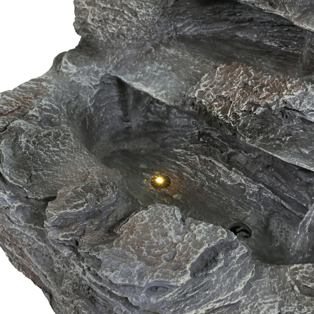 4-Tier Concrete Rock Waterfall Fountain with LED Lights | 20.8" Outdoor Garden Fountain with Adjustable Flow