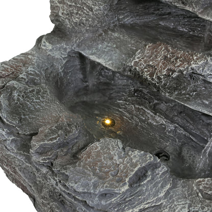 4-Tier Concrete Rock Waterfall Fountain with LED Lights | 20.8" Outdoor Garden Fountain with Adjustable Flow