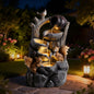Squirrel Outdoor Water Fountain with LED Lights | Resin Tree Stump & Pouring Jug Waterfall Garden Decor for Patio, Yard & Porch