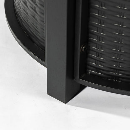 30" Propane Fire Pit Table | 50,000 BTU Round Steel Fire Pit with Wood-Grain Finish & Glass Stones