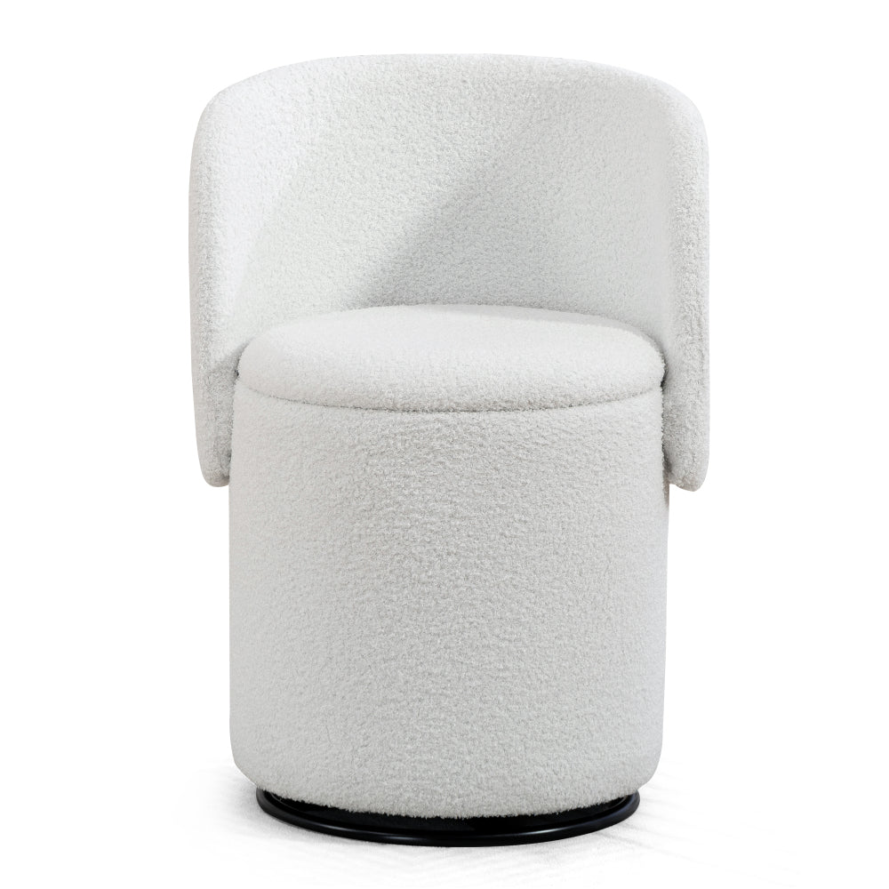 Upholstered Barrel Chair with Storage | 360° Swivel Vanity & Dining Seat, Free Cat Bed Included