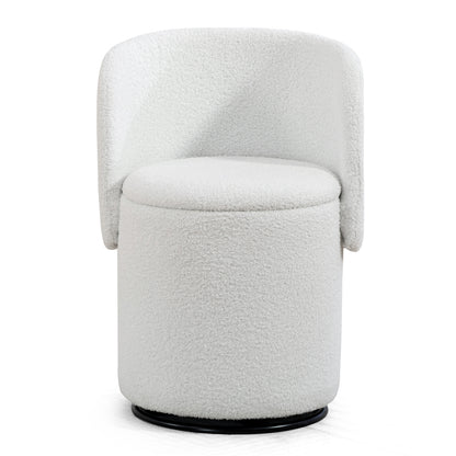 Upholstered Barrel Chair with Storage | 360° Swivel Vanity & Dining Seat, Free Cat Bed Included