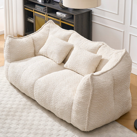 Oversized 2-Person Bean Bag Chair | Chenille Square Lounger with High-Resilience Foam, Armrests & Handle For Gaming, Reading & TV Beige